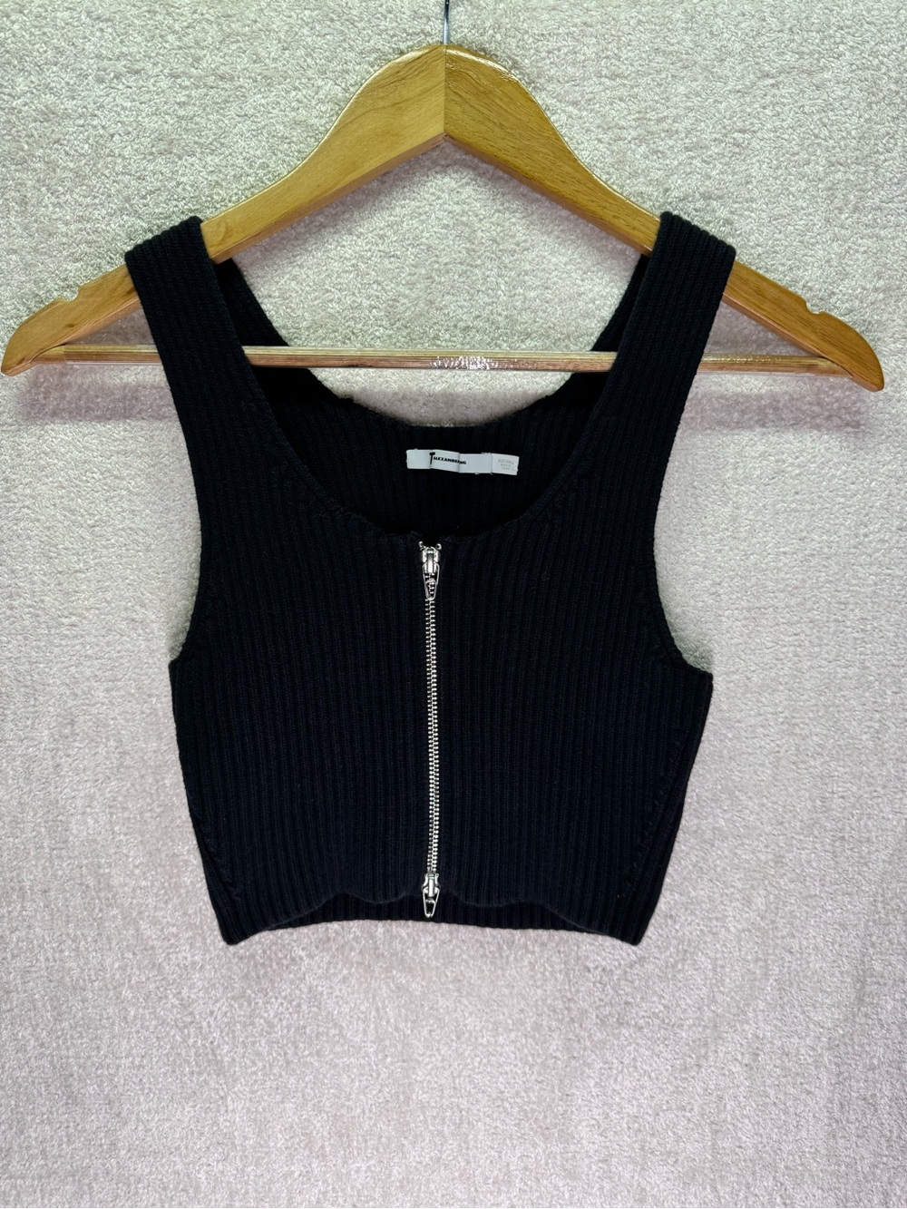 T by Alexander Wang Women's Ribbed Zip Front Crop Tank Small Black Two Way Zip
